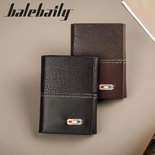 Balebaily Premium Tri-Fold Wallet for Men – 10 Card Slots, Secure Button Closure Black