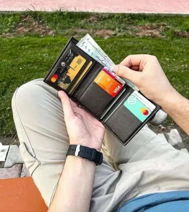 Balebaily Premium Tri-Fold Wallet for Men – 10 Card Slots, Secure Button Closure Black