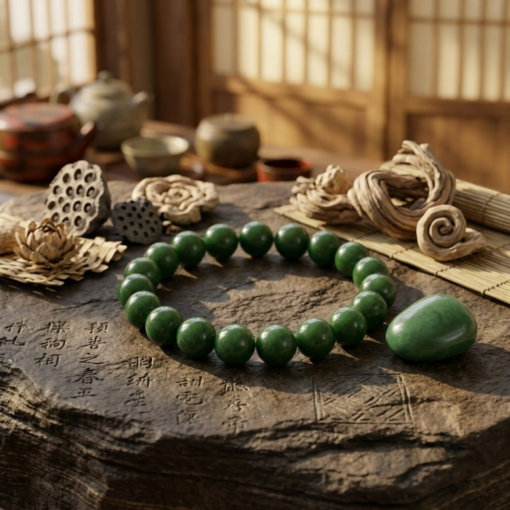 Green Aqeeq Stone Braclet - Natural Agate Crystal Gemstone Stretch Wrist Band - Adjustable