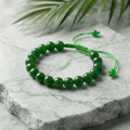 Green Aqeeq Stone Braclet - Natural Agate Crystal Gemstone Stretch Wrist Band - Adjustable