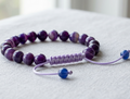Amythest Stone Braclet - Natural Purple Crystal Healing Quartz Gemstone Stretch Wrist Band - Adjustable