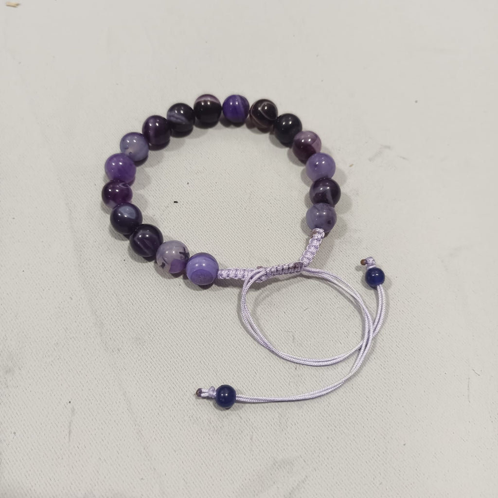 Amythest Stone Braclet - Natural Purple Crystal Healing Quartz Gemstone Stretch Wrist Band - Adjustable