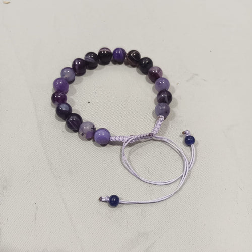 Amythest Stone Braclet - Natural Purple Crystal Healing Quartz Gemstone Stretch Wrist Band - Adjustable